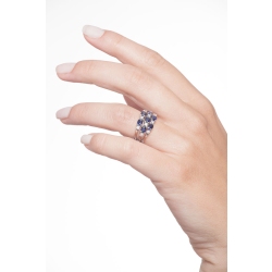 18k white gold ring with three rows of blue sapphires and diamonds  2