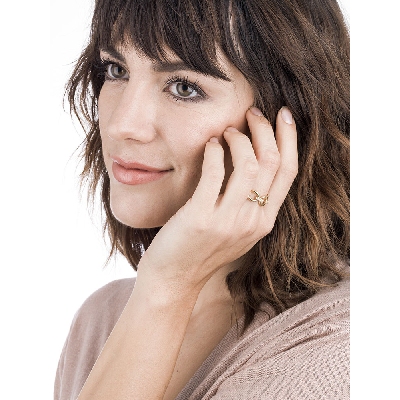 Yellow gold 18k rigid mesh ring with diamonds 