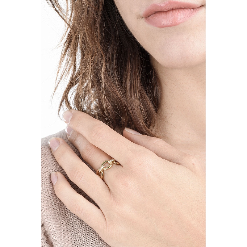 Yellow gold 18k rigid mesh ring with diamonds 