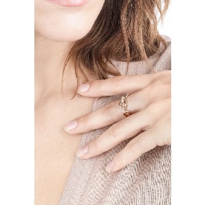 Rosé gold 18k rigid mesh ring with diamonds 
