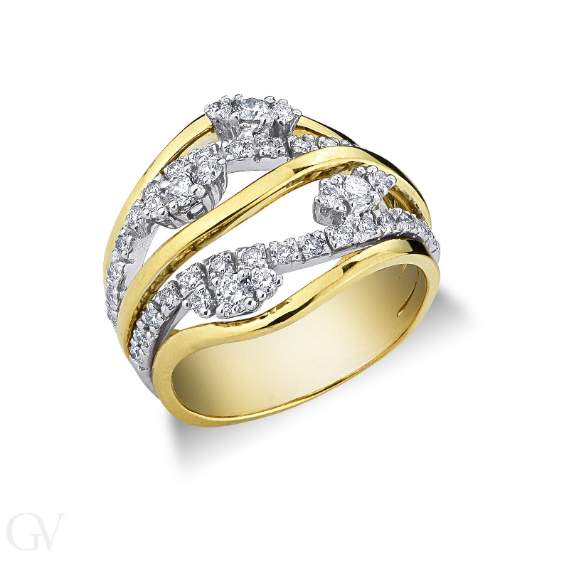 Band ring in white and yellow gold 18k with diamonds 