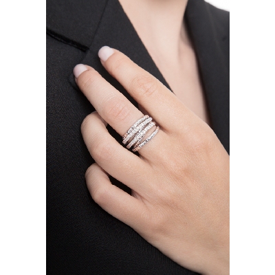 White gold 18k ring with rows of diamonds 