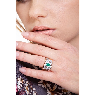 Rosé and white gold 18k with emerald and diamonds 