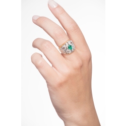 White and yellow gold 18k ring with emerald oval cut and diamonds  2