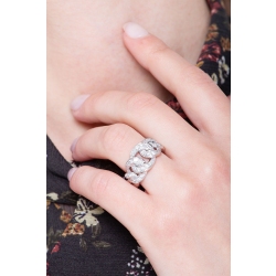 Anello con diamanti, maglia groumette in Oro Bianco 18k 2