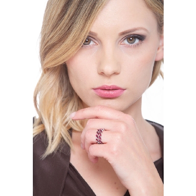 Anello maglia Cuban Link in oro bianco 18k con Rubini