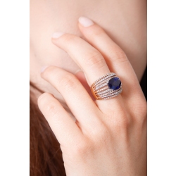 Band ring in white and rosé gold 18k with blue sapphire and diamonds  2