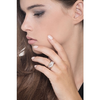 Perforated band ring in 18k white and yellow gold with diamonds 