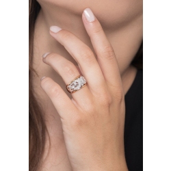 Perforated band ring in 18k white and yellow gold with diamonds  2