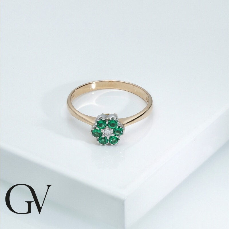 Rosé and white gold 18k with emeralds and diamonds flower