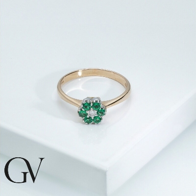 Rosé and white gold 18k with emeralds and diamonds flower