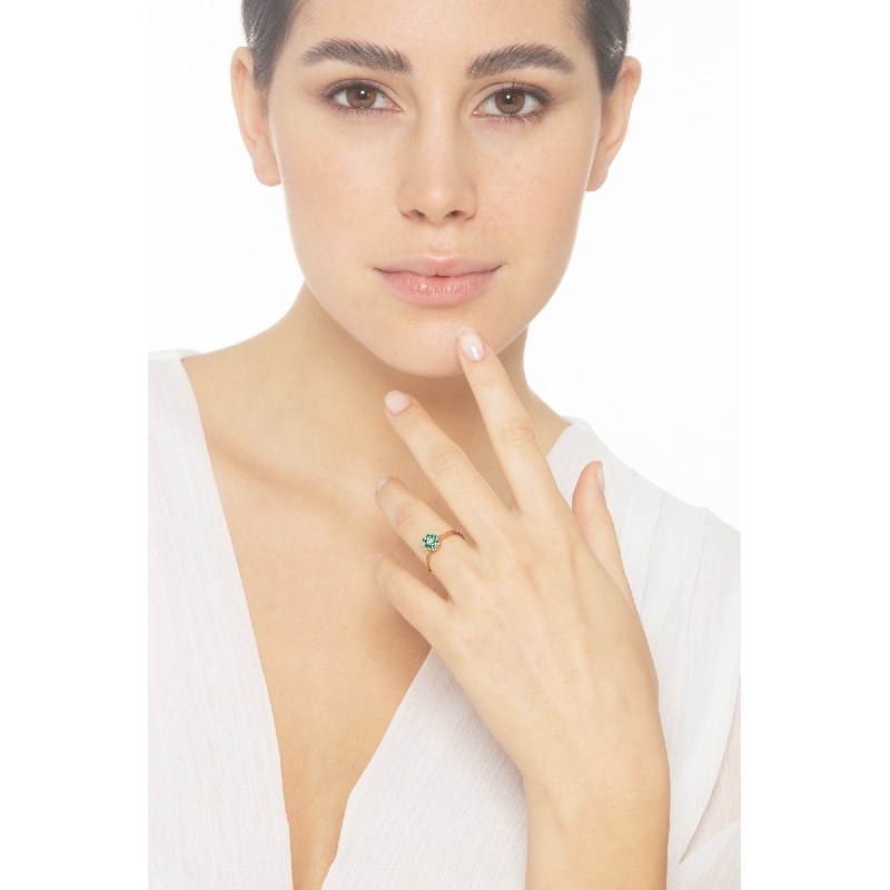 Rosé and white gold 18k with emeralds and diamonds flower