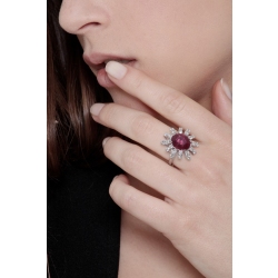 Halo ring in white gold 18k with diamonds and ruby  2