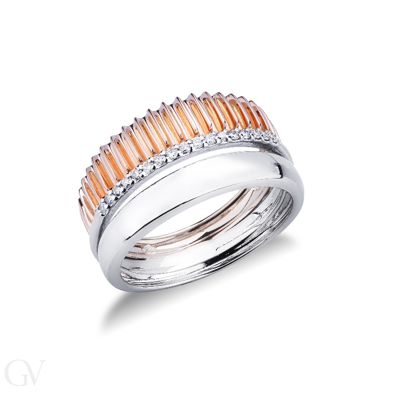 Rosé and white gold 18k band ring with diamonds 