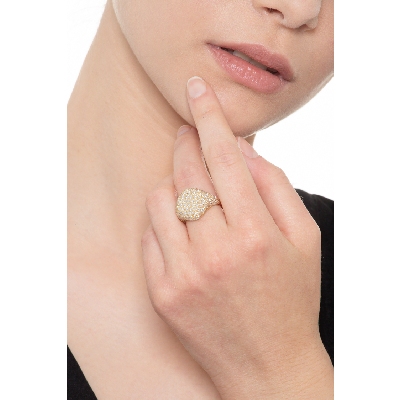 Yellow gold 18k pinky ring with diamonds pavé