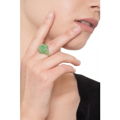 Rosé gold 18k pinky ring chevalier with emeralds pavé