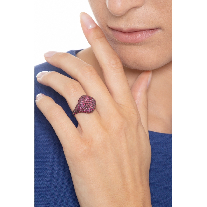 Rosé gold 18k pinky ring chevalier with rubies pavé