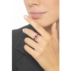 18k white gold halo ring with three rubies oval cut and diamonds  2
