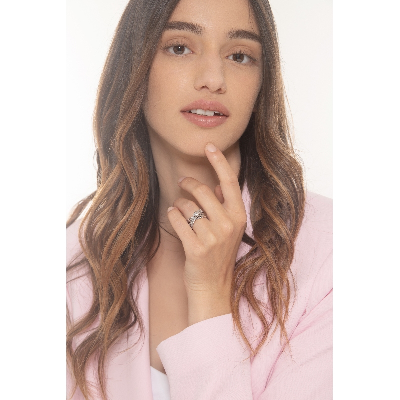 18k white gold double bands ring with diamonds