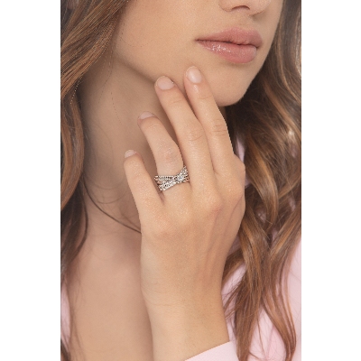 18k white gold double bands ring with diamonds