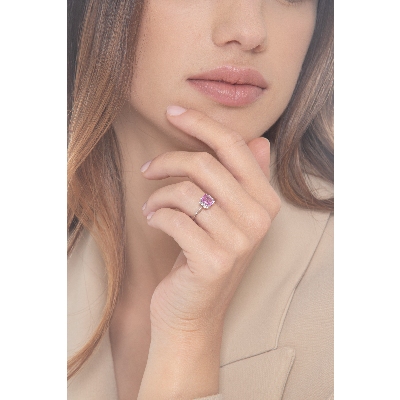 ANELLO CON ZAFFIRO ROSA RETTANGOLARE MM7X5 E 3BRILL PER LATO