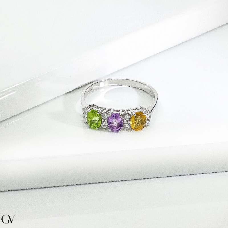 Anello con Ametista e Pietre Colorate Rainbow