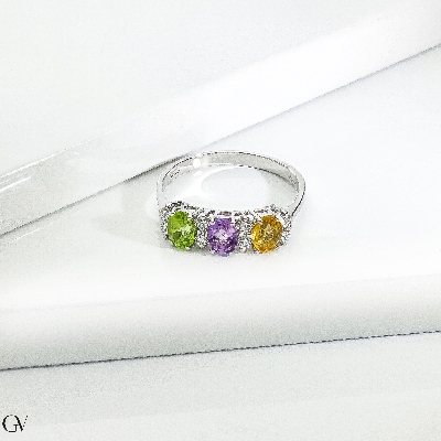 Anello con Ametista e Pietre Colorate Rainbow