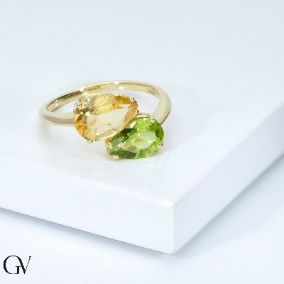 Peridot and citrine ring in 18k yellow gold