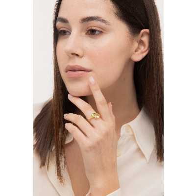 Peridot and citrine ring in 18k yellow gold