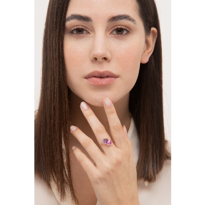 Anello con zaffiro rosa e ametista in oro giallo 18k