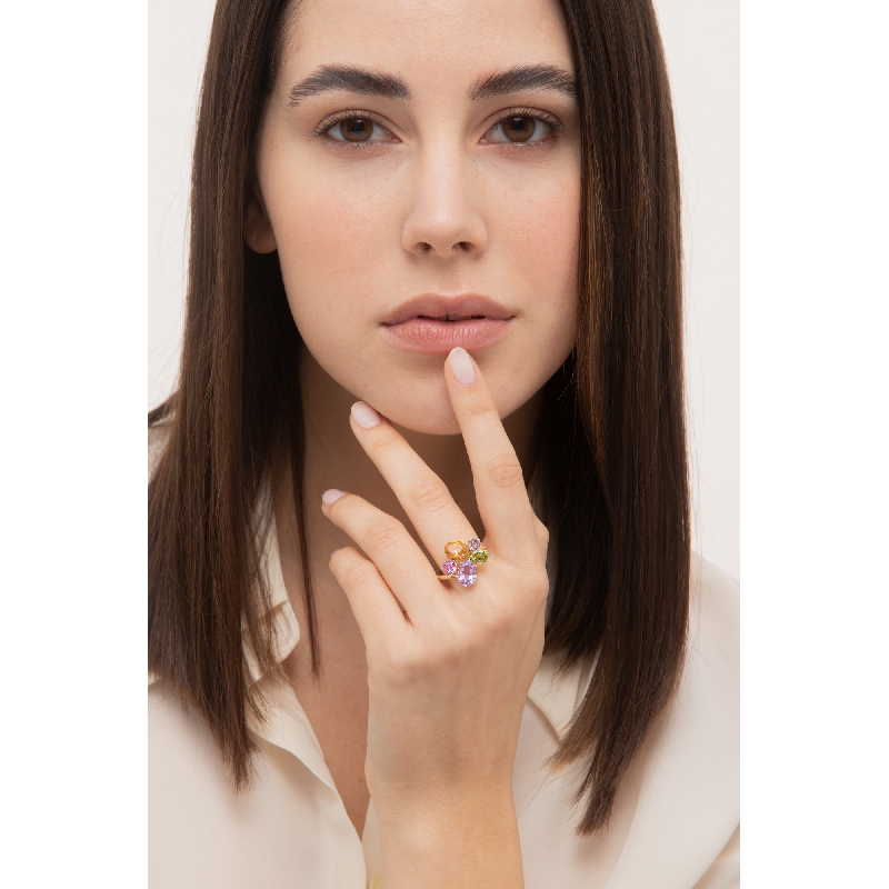 Ring multicolor in yellow gold 18k with 5 gems