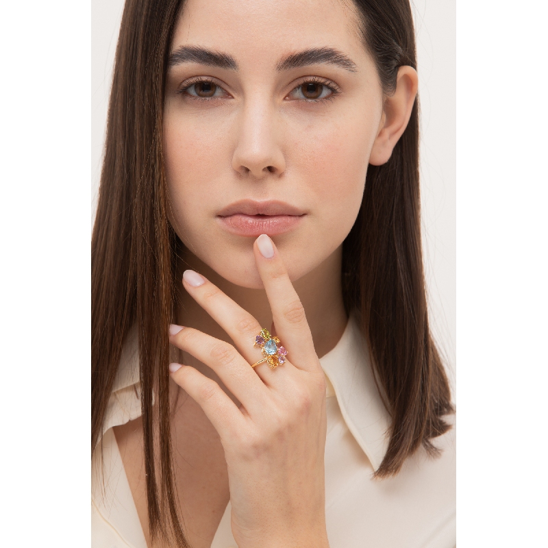 Anello in Oro con Pietre Colorate Rainbow