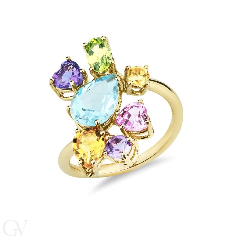 Anello multicolor in oro giallo 18k