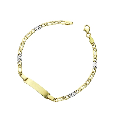 Bracciale in oro giallo e bianco 18k con piastrina incidibile.