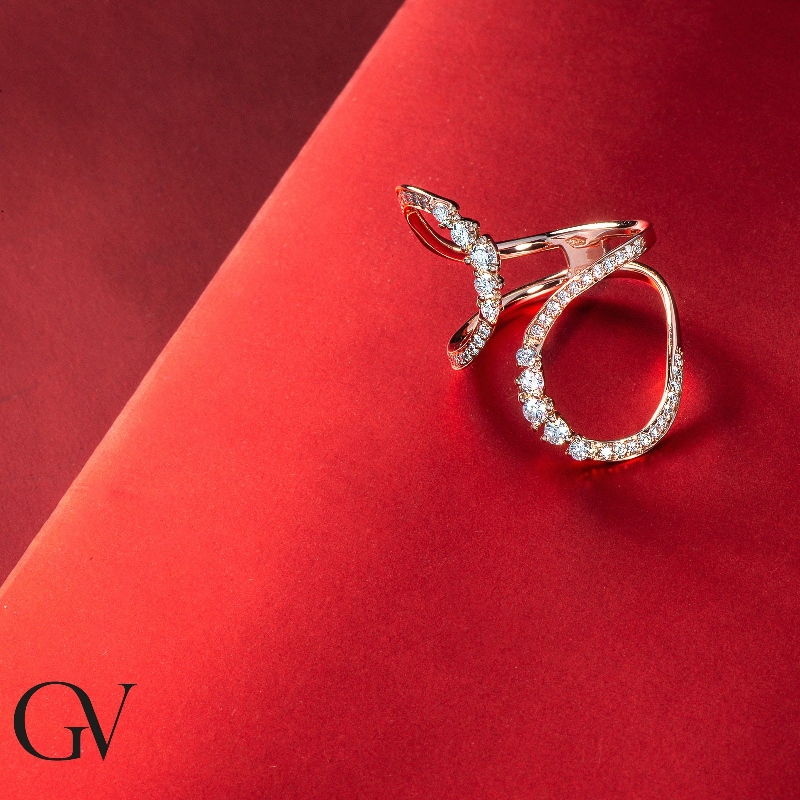 Rosé gold 18k open ring with diamonds 