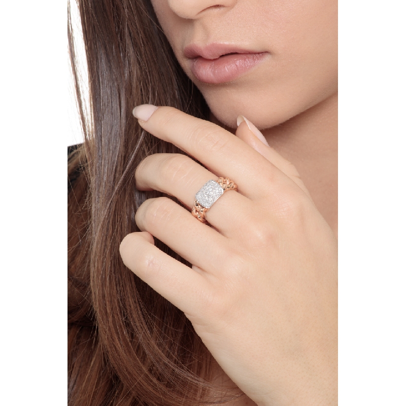 White and rose gold 18k groumette ring with diamonds 
