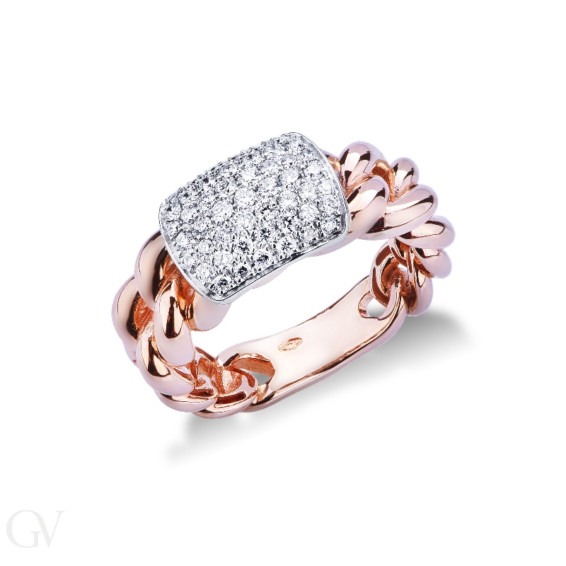 White and rose gold 18k groumette ring with diamonds 