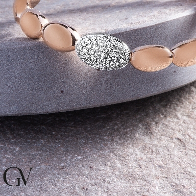 18k white and rose gold elastic spring bracelet with diamonds