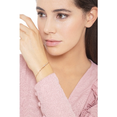 18k rose gold rigid spheres bracelet with bars and heart with diamonds