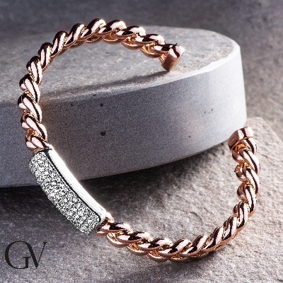 18k rose gold semirigid bracelet with diamonds