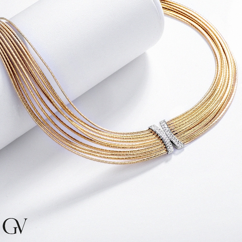 Fancy Wires necklace in 18k yellow and white gold with diamonds