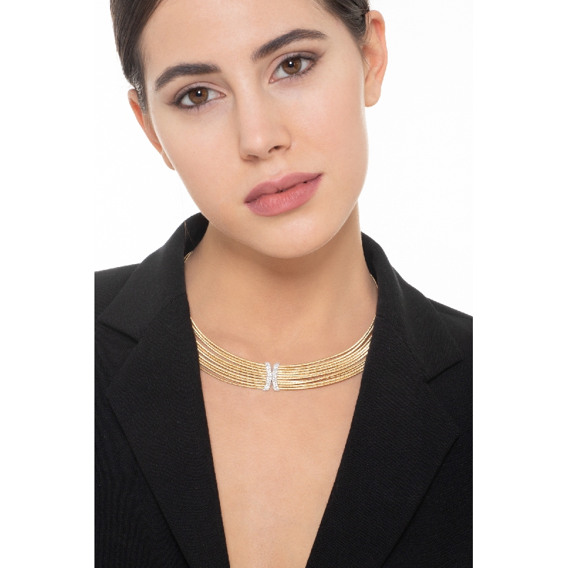 Fancy Wires necklace in 18k yellow and white gold with diamonds