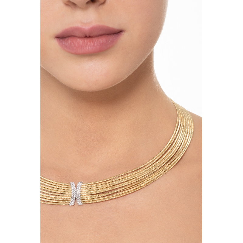Fancy Wires necklace in 18k yellow and white gold with diamonds
