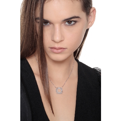 18k white gold necklace circle and square pendant with diamonds