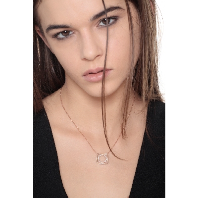 Rolò necklace with fancy square and circle pendant with diamonds