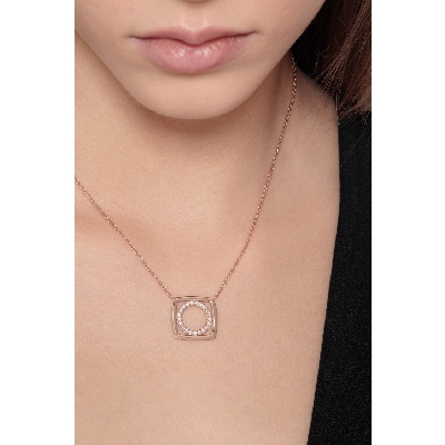 Rolò necklace with fancy square and circle pendant with diamonds
