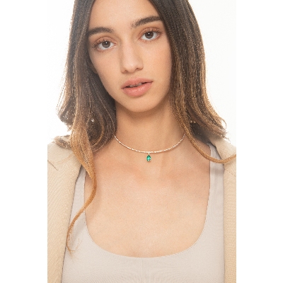 18k rose gold necklace with emerald and diamonds