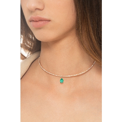 18k rose gold necklace with emerald and diamonds