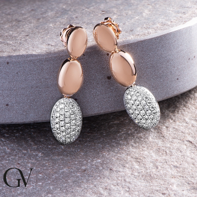 White and rose gold 18k drop earrings with diamonds 