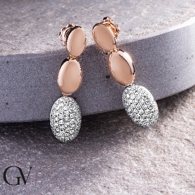 White and rose gold 18k drop earrings with diamonds 